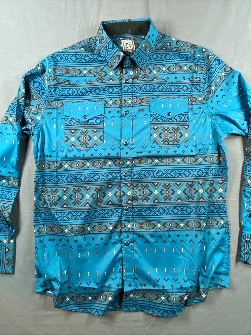 De - Niko Men's Turquoise Aztec-Print Long Sleeve Dress Shirt snap closure size